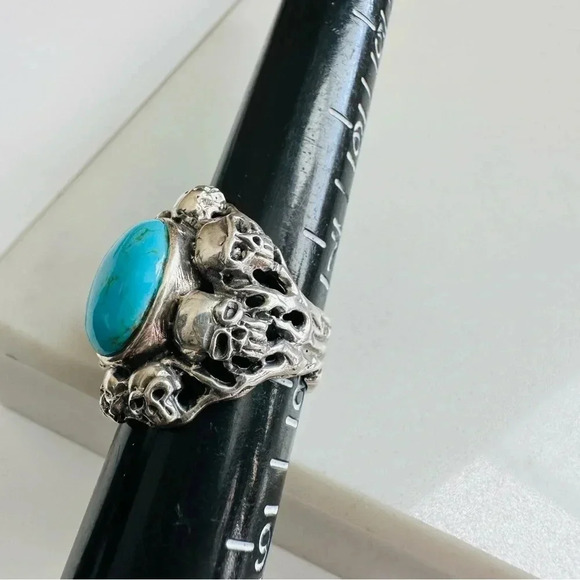 Handmade Sterling Silver Turquoise Skull - Picture 6 of 9